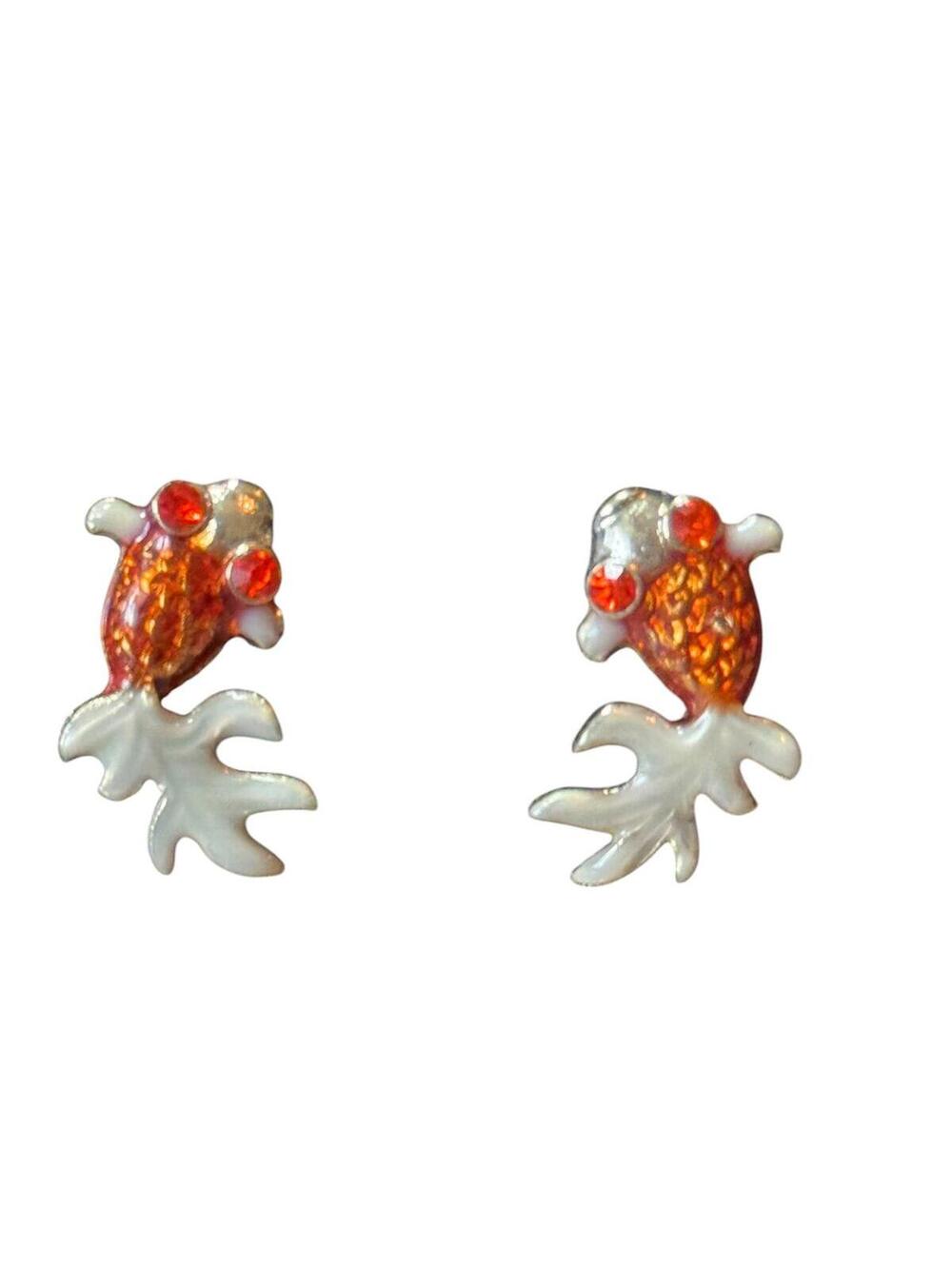 Betsey Johnson Orange and White Fish-Shaped Earrings